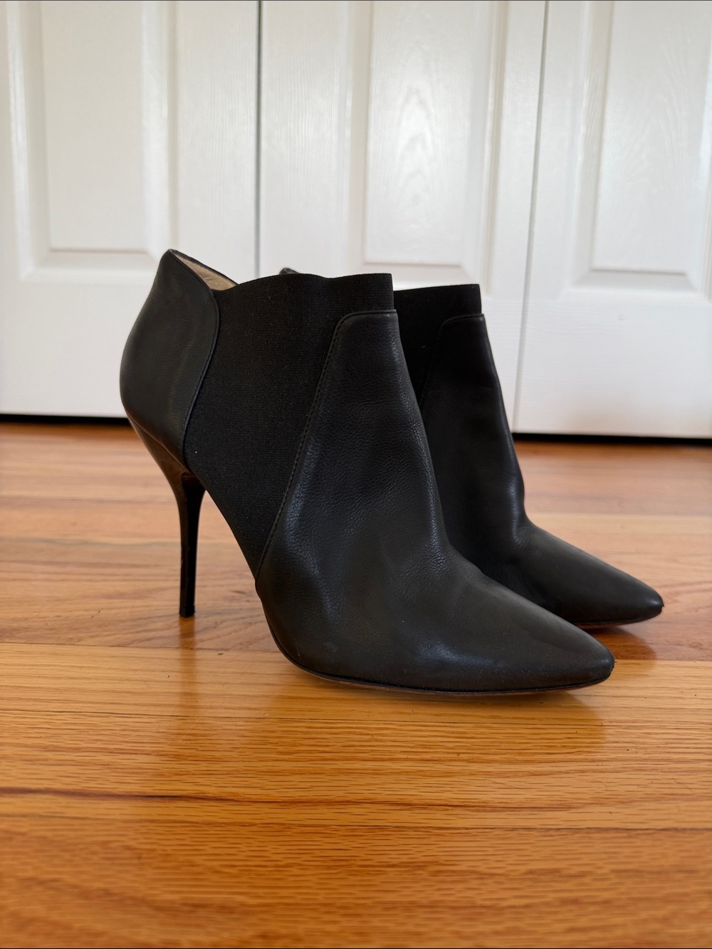 Jimmy Choo | Black Leather Pointed-Toe Women’s Ankle Stiletto Booties